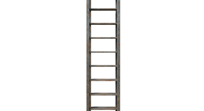 FARMING - Old wooden ladder isolated on black background, rustic vintage step ladder perfect for construction and restoration projects