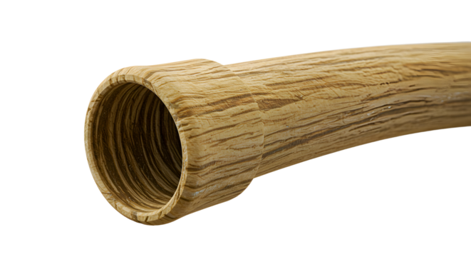 FARMING - Close-up of a wooden didgeridoo isolated on white background, traditional Australian wind instrument perfect for cultural and music-themed projects