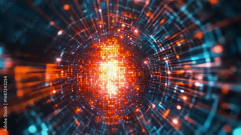 Poster digital tunnel data flowing through cyberspace network
