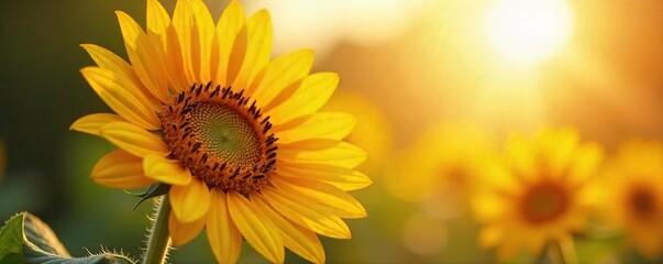 Fototapeta premium A vibrant sunflower basks in the sunlight, its petals radiating warmth and golden light The rich colors and textures evoke feelings of joy and summer's abundance , earth, sunshine