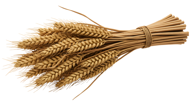 FARMING - Bundle of golden wheat stalks tied with twine isolated on white background, perfect for agricultural or harvest themes