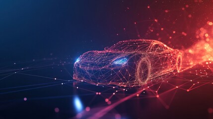 sport car with polygon line on abstract background. Polygonal space low poly with connecting dots and lines. Connection structure. 3D Render illustration speed concept background