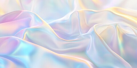 Obraz premium Abstract iridescent fabric with soft pastel colors and gentle waves, creating a dreamy and ethereal texture
