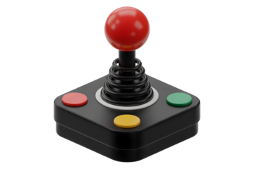 Retro arcade joystick with red ball top isolated on transparent background