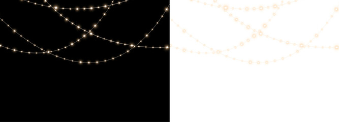 Twinkling fairy lights overlay on a black background, creating a magical ambiance, perfect for festive designs and holiday-themed projects with copy space