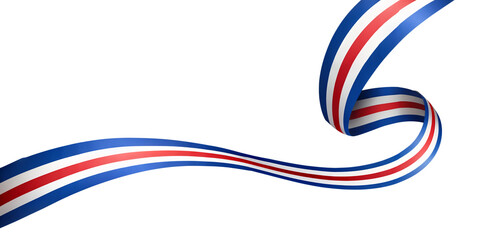 Waving costa rican flag ribbon, Elegant red white and blue ribbon swirling gracefully.