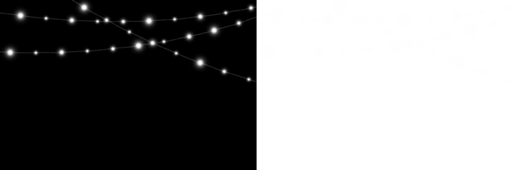 Png overlay featuring glowing string lights on a dark background, creating a magical atmosphere, perfect for festive designs and holiday-themed projects with copy space