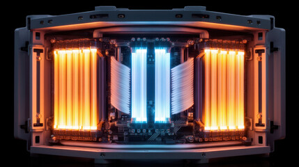 Futuristic thermal management system featuring advanced cooling nanomaterials and smart sensors in a sleek environment