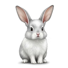 Fototapeta premium Cute upright rabbit in soft gray and white tones, with geometric ears and minimal features, isolated on white background.