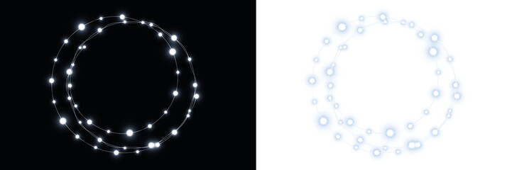 Circular glowing light overlay design featuring luminous orbs on contrasting black and white backgrounds, ideal for creative projects and digital artwork enhancement