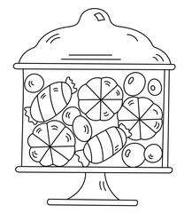 Christmas-Themed Coloring Page With Christmas Candies In A Jar For Creativity