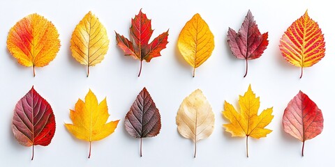 Obraz premium Collection of ten colorful autumn leaves isolated on white background