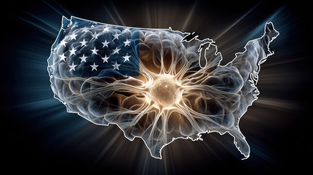 Immunological metaphor visualizes America as a protective neural cell against global corruption and autocracy