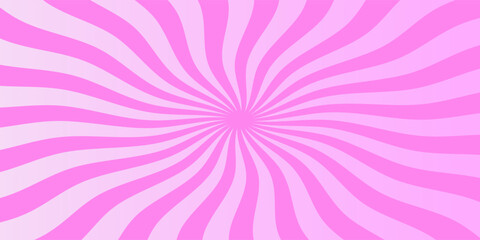 Candy color sunburst background. Abstract pink cream sunbeams design wallpaper. Colorful spinning lines for template, banner, poster, flyer. Sweet rotating cartoon swirl or whirlpool. Vector backdrop