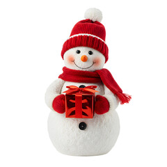 Cute Christmas snowman with red hat and gift box