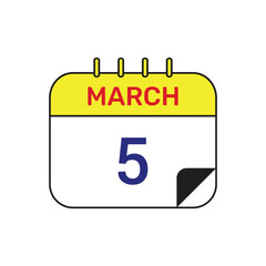 5 march calendar icon vector month illustration design