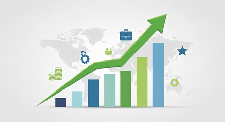 Fototapeta premium Business growth chart with upward arrow, global finance, and success concept
