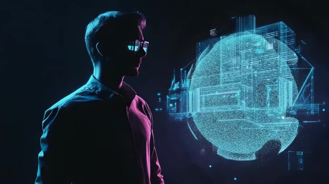 Architect designing futuristic buildings using virtual reality technology