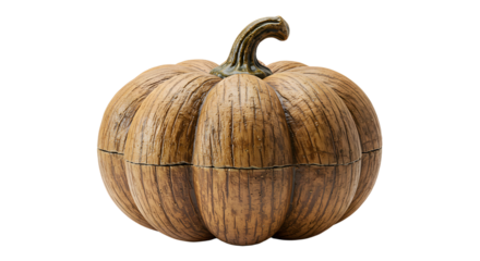 FARMING - Wooden pumpkin-shaped box with removable lid carved from natural wood, perfect for seasonal autumn decor and Halloween display
