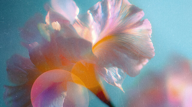 Soft Blurred Y2K Florals Vintage Backgrounds. Colorful flowers in soft focus with gentle hues creating a tranquil and dreamy atmosphere