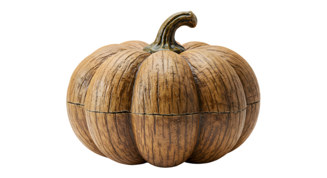 FARMING - Wooden pumpkin-shaped box with removable lid carved from natural wood, perfect for seasonal autumn decor and Halloween display