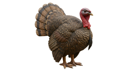 FARMING - Realistic wild turkey isolated on black background with detailed feathers and red wattle, perfect for wildlife and Thanksgiving visuals
