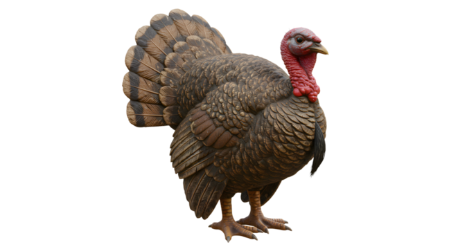 FARMING - Realistic wild turkey isolated on black background with detailed feathers and red wattle, perfect for wildlife and Thanksgiving visuals