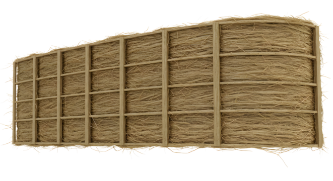 FARMING - Hay bale stack with wooden frame isolated on white background, ideal for farming and agriculture projects