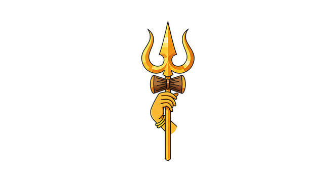 Golden Hand Holding a Trident on a transparency Background Illustration