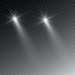 Cars light effect. White glow car headlight bright beams ray isolated on transparent background  © A_stock