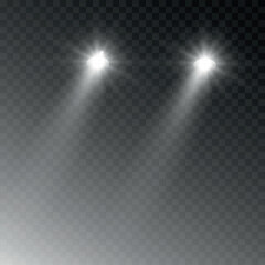 Cars light effect. White glow car headlight bright beams ray isolated on transparent background
