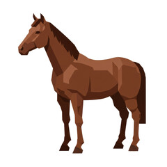 Obraz premium Flat design illustration of a brown horse in geometric shapes, isolated on white for branding or educational use.