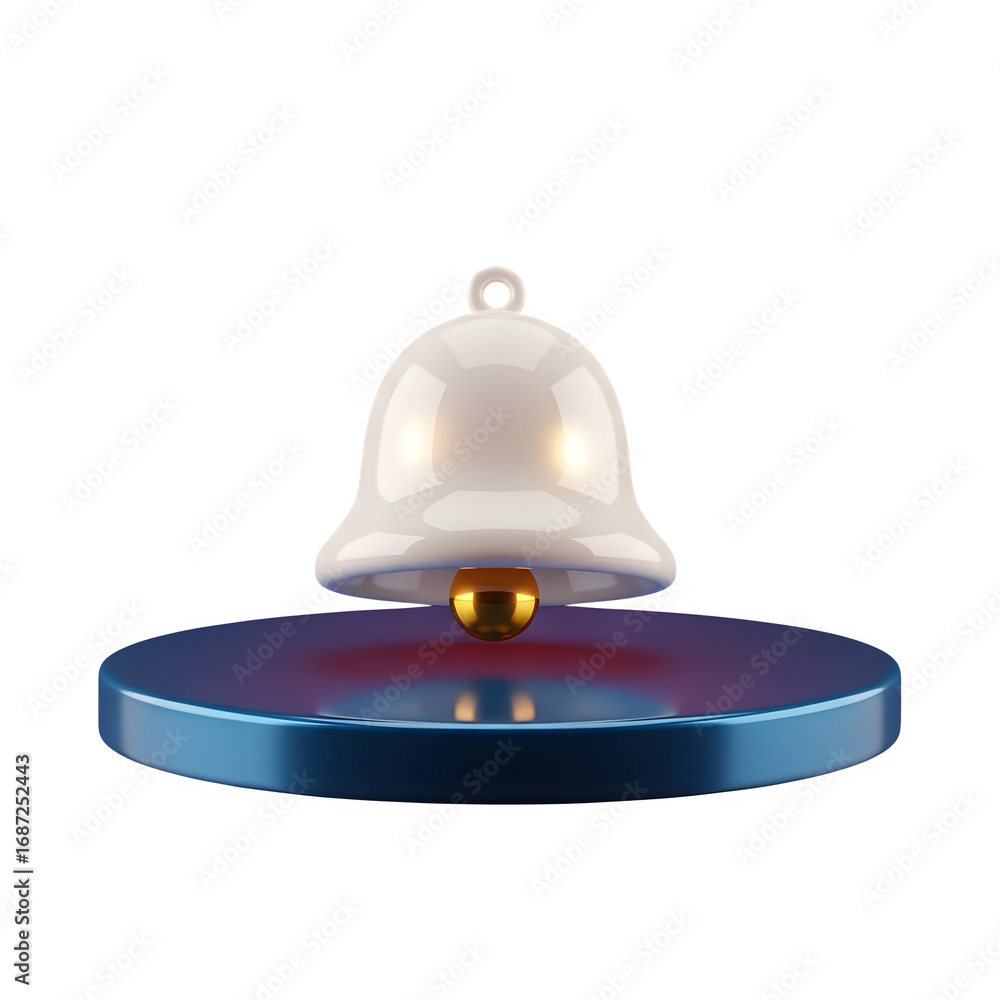Aufkleber 3d icon of 3d rendering of a notification bell on a blue platform isolated on transparent background