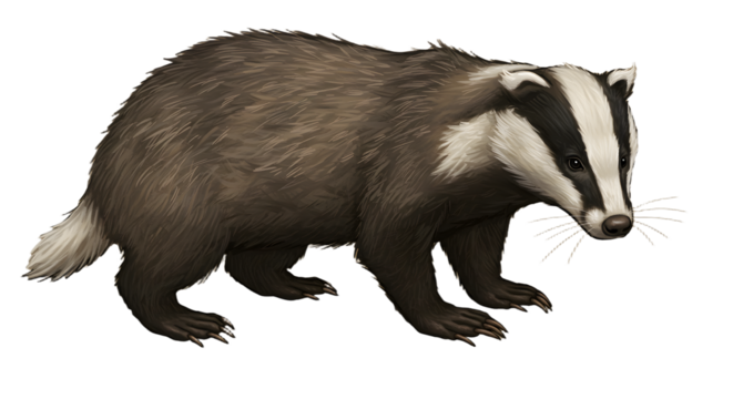 FARMING - Realistic illustration of a European badger standing on white background, wildlife animal depiction, perfect for educational and nature-related projects