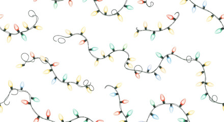 Pattern of Wavy Colorful Christmas String Lights cutout isolated on transparent bg, png