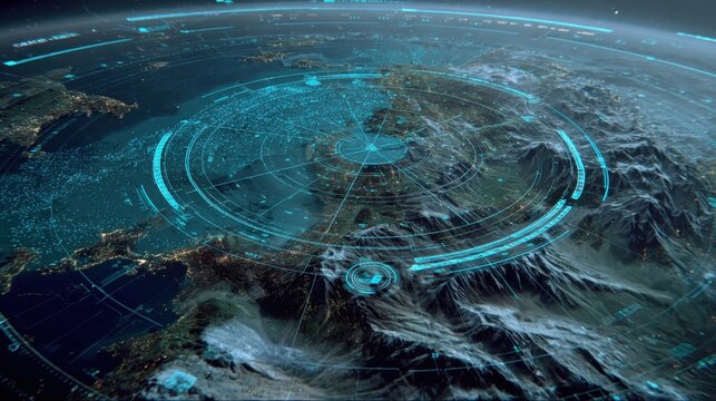 futuristic digital earth map overlay