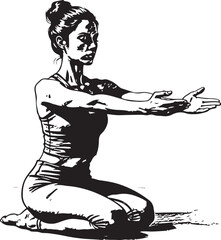Woman kneeling with arms outstretched in yoga pose
