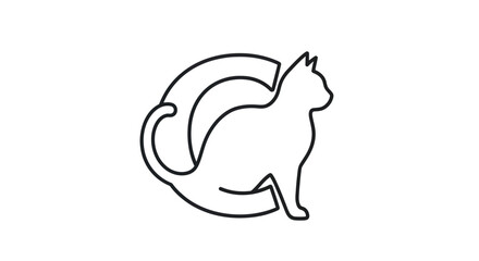 Abstract Cat Silhouette within a C Shape Design.