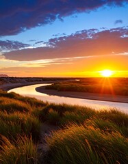 Serene sunset over a winding river