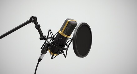 Microphone on stand with pop filter