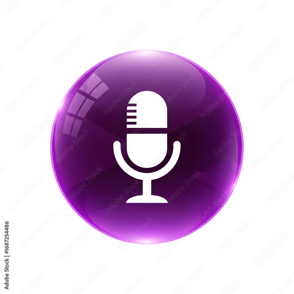 Poster 3d icon of purple microphone icon on a shiny sphere isolated on transparent background a symbol for 