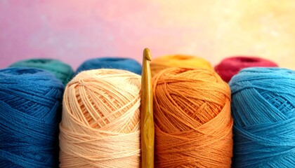Colorful yarn and crochet hook