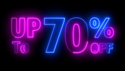 Neon sale banner with up to 70% off