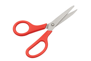 Red scissors with metal blades isolated on transparent background