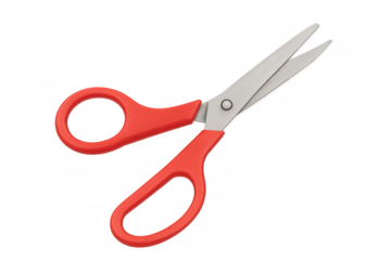 Red scissors with metal blades isolated on transparent background
