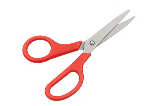Red scissors with metal blades isolated on transparent background