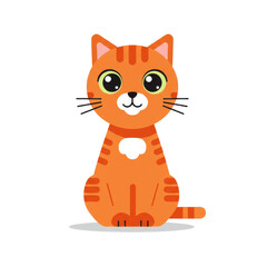 Obraz premium Flat design illustration of a cute orange and white cat with large eyes, set against a clean white background.