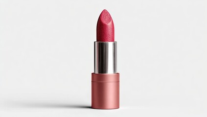 Close-up of a vibrant red lipstick in a rose-gold tube