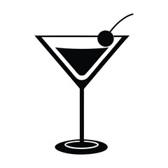 martini glass with cherry vector art