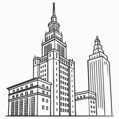 Line Drawing of Warsaws Palace of Culture and Science Complex.